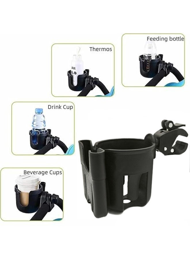 Universal Cup and Phone Stroller Holder, 2 in 1 Clip On Drink Mount with 360° Rotation for Stroller, Bike, Wheelchair, Walker, Scooter and Bicycle, Pram Drink Bottle Storage Rack, Black - Image 5